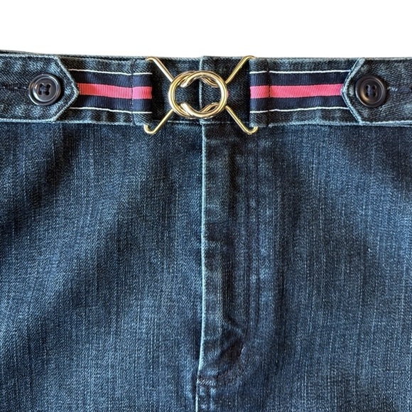 Talbots Preppy Grosgrain Waist Blue Denim Skirt Thick Cotton Stretch Pockets 16 - Picture 2 of 11